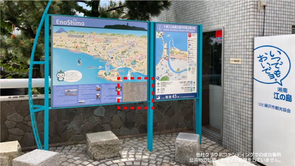 他社クラウドファンディングで行われた刻名権の例(藤沢市の観光案内板)